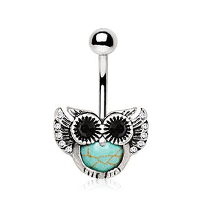 316L Stainless Steel Turquoise Owl WildKlass Navel Ring-WildKlass Jewelry