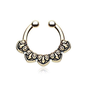 Golden Tribal Penta WildKlass Fake Septum Clip-On Ring-WildKlass Jewelry