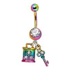 Rainbow PVD Plated Key & Lock Dangle WildKlass Navel Ring-WildKlass Jewelry