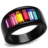 WildKlass Stainless Steel Ring IP Black Women Top Grade Crystal Multi Color-WildKlass Jewelry