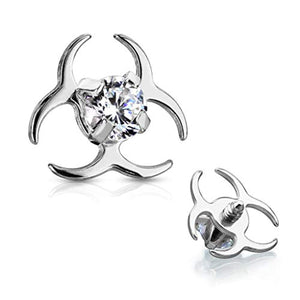 WildKlass Clear CZ Centered Biohazard Symbol Internally Threaded 316L Surgical Steel Dermal Top-WildKlass Jewelry
