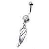 Clear Gem Wing Dangle Charm WildKlass Belly Ring. (14g 7/16s")-WildKlass Jewelry