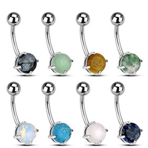 316L Surgical Steel WildKlass Navel Rings with Prong set Semi-Precious Stones 160pc Pack (20pcs x 8 colors)-WildKlass Jewelry