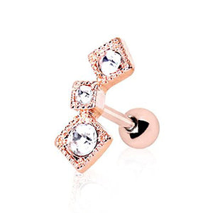 Gold Plated Art of Brilliance Triple Square Drop WildKlass Cartilage Earring-WildKlass Jewelry