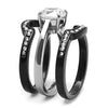 WildKlass Stainless Steel Ring Two-Tone IP Black Women AAA Grade CZ Clear-WildKlass Jewelry