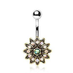 316L Stainless Steel Golden Aurora Floral WildKlass Navel Ring-WildKlass Jewelry
