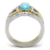 WildKlass Stainless Steel Ring Two-Tone IP Gold Women Synthetic Turquoise-WildKlass Jewelry