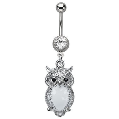 WildKlass Navel with white belly owl charm (14g 7/16's)-WildKlass Jewelry