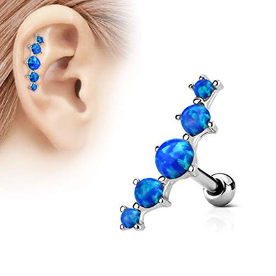WildKlass Five Opal Set 316L Surgical Steel Tragus/Cartilage Barbell-WildKlass Jewelry
