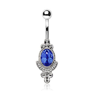 316L Stainless Steel Blue Ornate Victorian WildKlass Navel Ring-WildKlass Jewelry