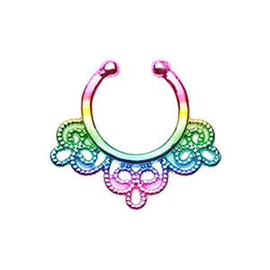 Rainbow Florid Filigree WildKlass Fake Septum Clip-On Ring-WildKlass Jewelry