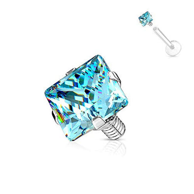WildKlass 10 Pcs Pack of Square CZ Prong Set Threaded Top Part for Internally Threaded Bar-WildKlass Jewelry