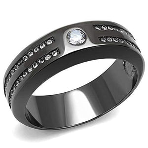 WildKlass Stainless Steel Ring IP Light Black (IP Gun) Men AAA Grade CZ Clear-WildKlass Jewelry