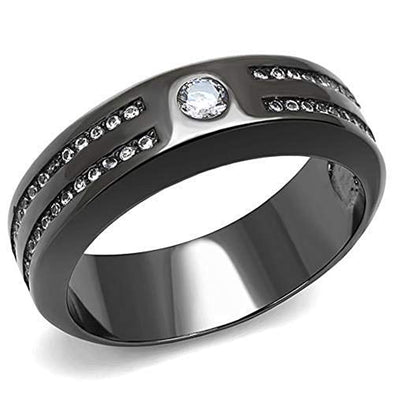 WildKlass Stainless Steel Ring IP Light Black (IP Gun) Men AAA Grade CZ Clear-WildKlass Jewelry