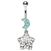 316L Stainless Steel Ornate Moon and Star Dangle WildKlass Navel Ring-WildKlass Jewelry