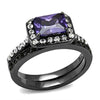 WildKlass Stainless Steel Ring IP Light Black (IP Gun) Women AAA Grade CZ Tanzanite-WildKlass Jewelry