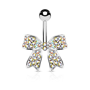 Crystal Paved Ribbon 316L Surgical Steel WildKlass Belly Button Navel Rings-WildKlass Jewelry