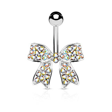 Crystal Paved Ribbon 316L Surgical Steel WildKlass Belly Button Navel Rings-WildKlass Jewelry