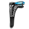 WildKlass Stainless Steel Ring IP Light Black (IP Gun) Women AAA Grade CZ Sea Blue-WildKlass Jewelry