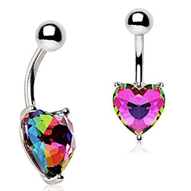 316L Stainless Steel Prong Set Vitrail Medium Heart WildKlass Navel Ring-WildKlass Jewelry