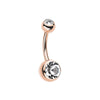 Rose Gold Double Gem Ball Steel WildKlass Belly Button Ring-WildKlass Jewelry