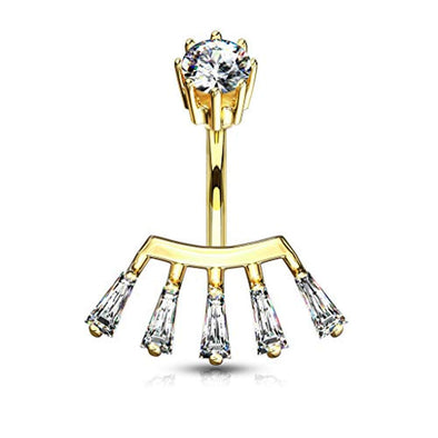 Princess Cut CZ Fan with Internally Threaded Crown Set CZ Top 316L Surgical Steel WildKlass Belly Button Rings-WildKlass Jewelry