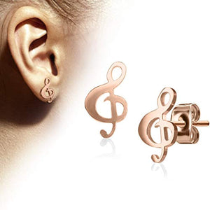 WildKlass Pair of Hand Polished Music Clef 316L Stainless Steel Earring Studs-WildKlass Jewelry