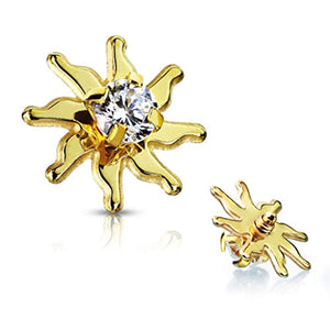 WildKlass Clear CZ Centered Tribal Sun Internally Threaded 316L Surgical Steel Dermal Top-WildKlass Jewelry