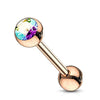 Rose Gold IP Over 316L Surgical Steel WildKlass Tongue Barbell with Crystal Set Ball-WildKlass Jewelry
