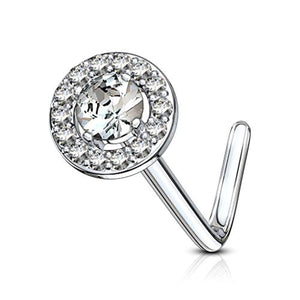 WildKlass Double Tiered Round CZ Center Top 316L Surgical Steel L Bend Nose Stud Rings-WildKlass Jewelry