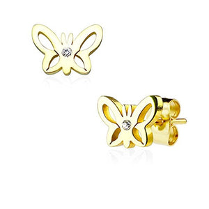 Pair of Hollow Butterfly with Crystal Center 316L Stainless Steel WildKlass Earring Studs-WildKlass Jewelry