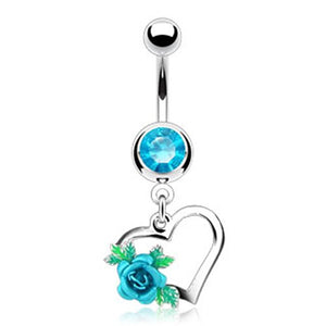 1-Gem/Heart w/ Flower WildKlass Navel Ring (Sold by Piece)-WildKlass Jewelry