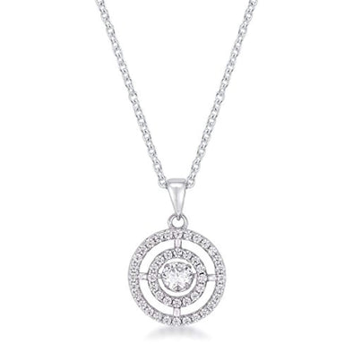 WildKlass .9Ct Timeless Rhodium Plated Double Pave Circle Dancing CZ Pendant-WildKlass Jewelry