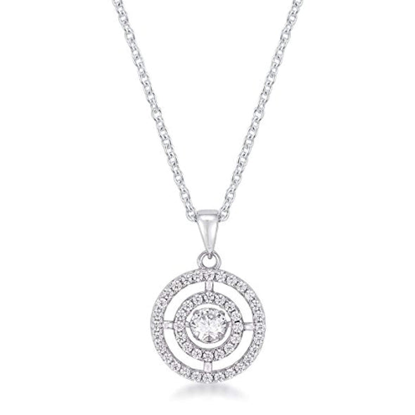WildKlass .9Ct Timeless Rhodium Plated Double Pave Circle Dancing CZ Pendant-WildKlass Jewelry