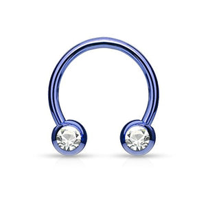 Front Facing Jewel Set Balls IP Over 316L Surgical Steel WildKlass Circular/Horseshoes For Nipple, Septum and Ear Cartilage Piercings-WildKlass Jewelry