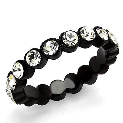 WildKlass Stainless Steel Ring IP Black Women Top Grade Crystal Clear-WildKlass Jewelry