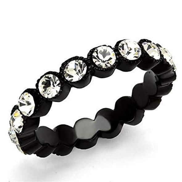 WildKlass Stainless Steel Ring IP Black Women Top Grade Crystal Clear-WildKlass Jewelry