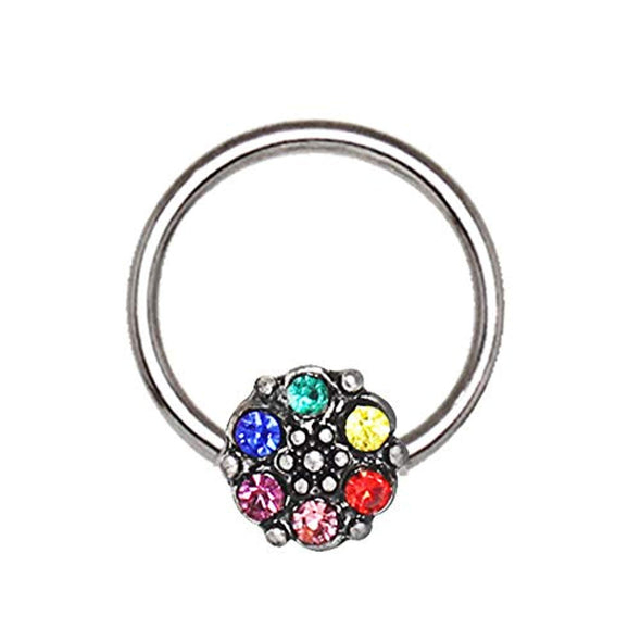 316L Stainless WildKlass Steel Rainbow Flower Snap-in Captive Bead Ring/Septum Ring-WildKlass Jewelry