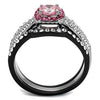 WildKlass Stainless Steel Ring Two-Tone IP Black Women AAA Grade CZ Light Rose-WildKlass Jewelry