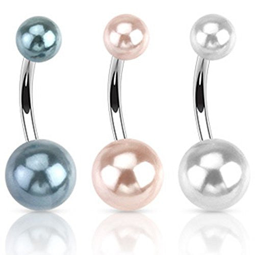 Imitation Pearl WildKlass Navel Ring (Sold by Piece)-WildKlass Jewelry