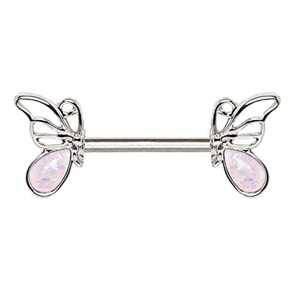 316L Stainless Steel Synthetic Opal Butterfly WildKlass Nipple Bar ...