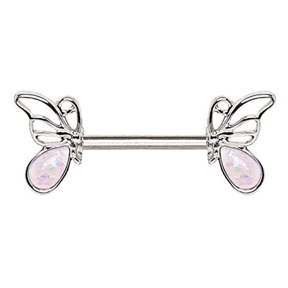 316L Stainless Steel Synthetic Opal Butterfly WildKlass Nipple Bar-WildKlass Jewelry