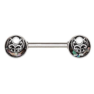 316L Stainless Steel Ornate Abalone Shield WildKlass Nipple Bar-WildKlass Jewelry