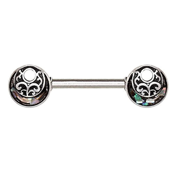 316L Stainless Steel Ornate Abalone Shield WildKlass Nipple Bar-WildKlass Jewelry