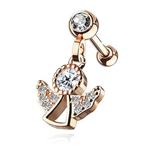 CZ Paved Angel Dangle Jeweled Set Ball 316L Surgical Steel WildKlass Ear Cartilage/Tragus Barbell Studs-WildKlass Jewelry