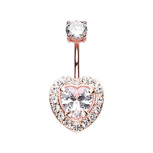 Rose Gold Brilliant Heart 316L Surgical Steel WildKlass Belly Button Ring-WildKlass Jewelry