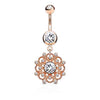 Crystal Paved Vintage Filigree Dangle WildKlass Double Jeweled Belly Button Navel Rings-WildKlass Jewelry
