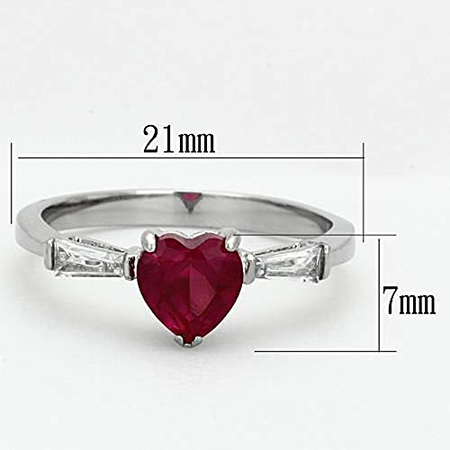 WildKlass Stainless Steel Heart Ring High Polished (no Plating) Women AAA Grade CZ Ruby-WildKlass Jewelry