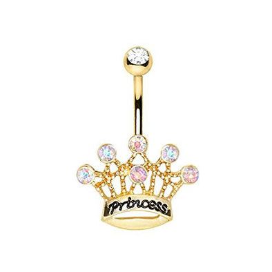 Gold Plated Princess Crown WildKlass Navel Ring-WildKlass Jewelry