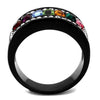 WildKlass Stainless Steel Ring IP Black Women Top Grade Crystal Multi Color-WildKlass Jewelry